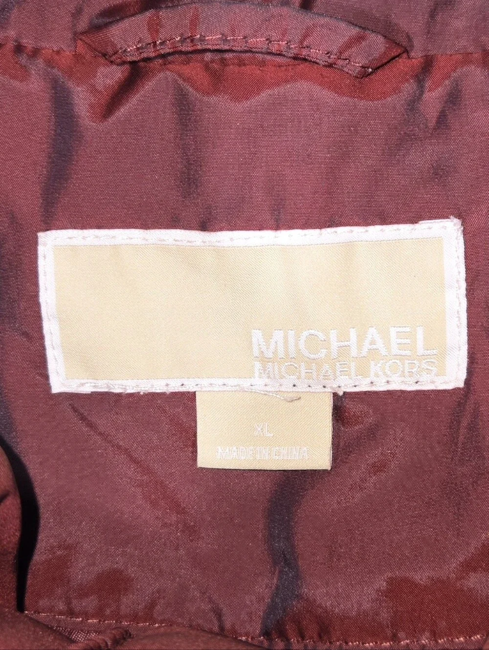 Michael Kors Quilted Puffer Mid Iridescent Burgundy High Collar Zip Jacket Sz XL